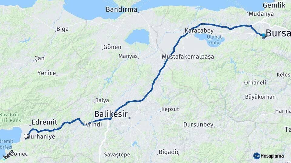 Bursa Burhaniye Balıkesir Arası Kaç Km - Yol Haritası