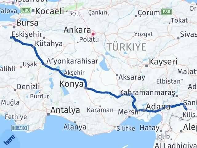 Bursa Büyükorhan Gaziantep Arası Kaç Km - Yol Haritası
