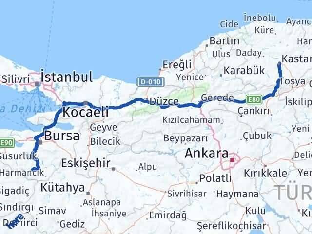 Bursa Büyükorhan Kastamonu Arası Kaç Km - Yol Haritası