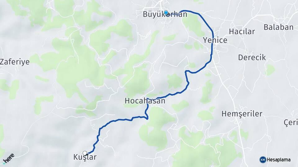 Bursa Büyükorhan Kuşlar Büyükorhan Arası Kaç Km - Yol Haritası