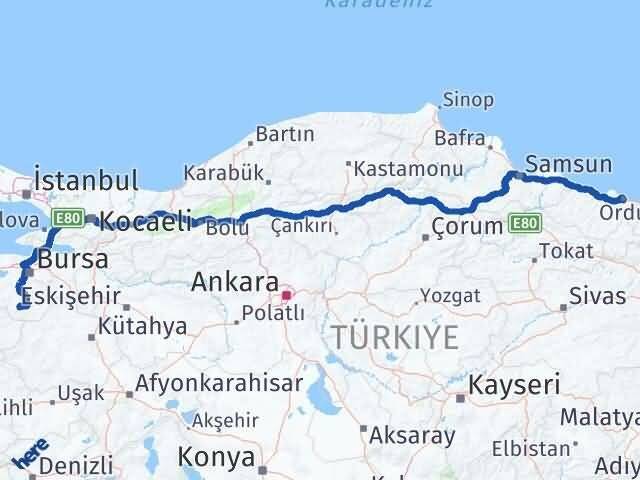 Bursa Büyükorhan Ordu Arası Kaç Km - Yol Haritası