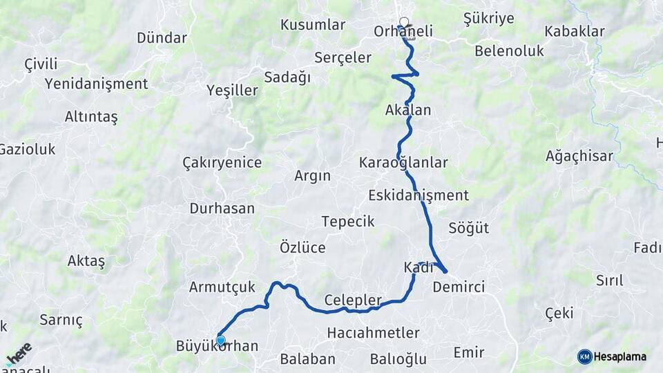 Bursa Büyükorhan Orhaneli Arası Kaç Km - Yol Haritası