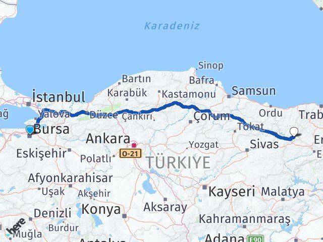 Bursa Çamoluk Giresun Arası Kaç Km - Yol Haritası