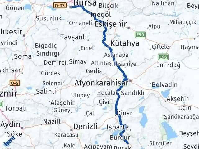 Bursa Çeltikçi Burdur Arası Kaç Km - Yol Haritası