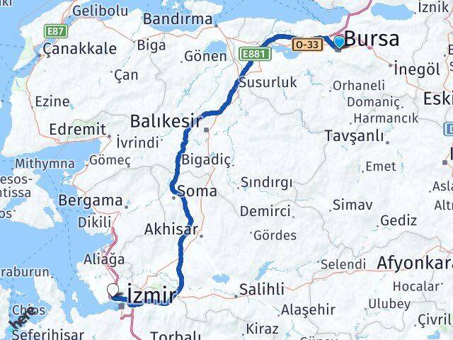 Bursa Çiğli İzmir Arası Kaç Km - Yol Haritası