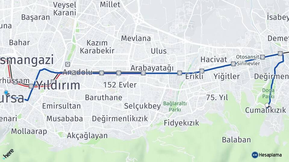 Bursa Cumalıkızık Yıldırım Arası Kaç Km - Yol Haritası