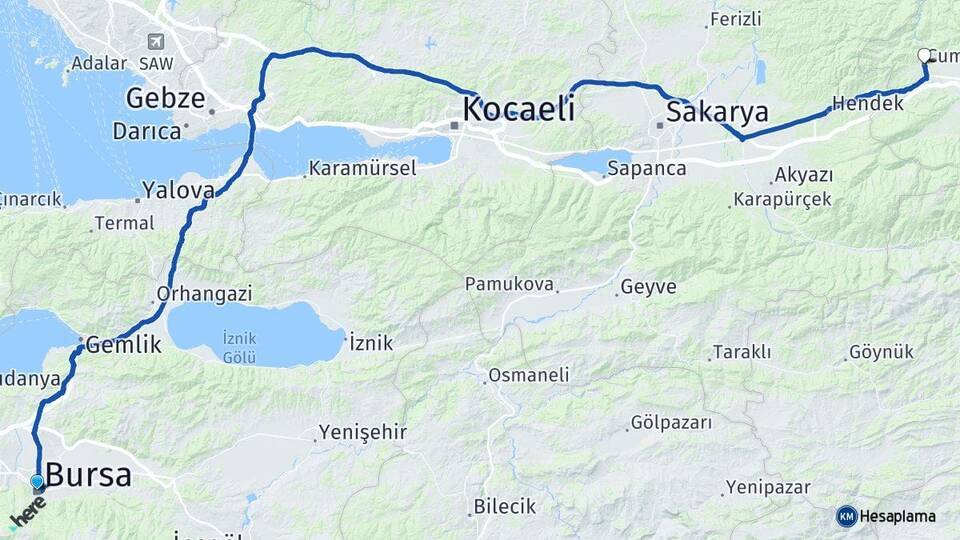 Bursa Cumayeri Arası Kaç Km - Yol Tarifi