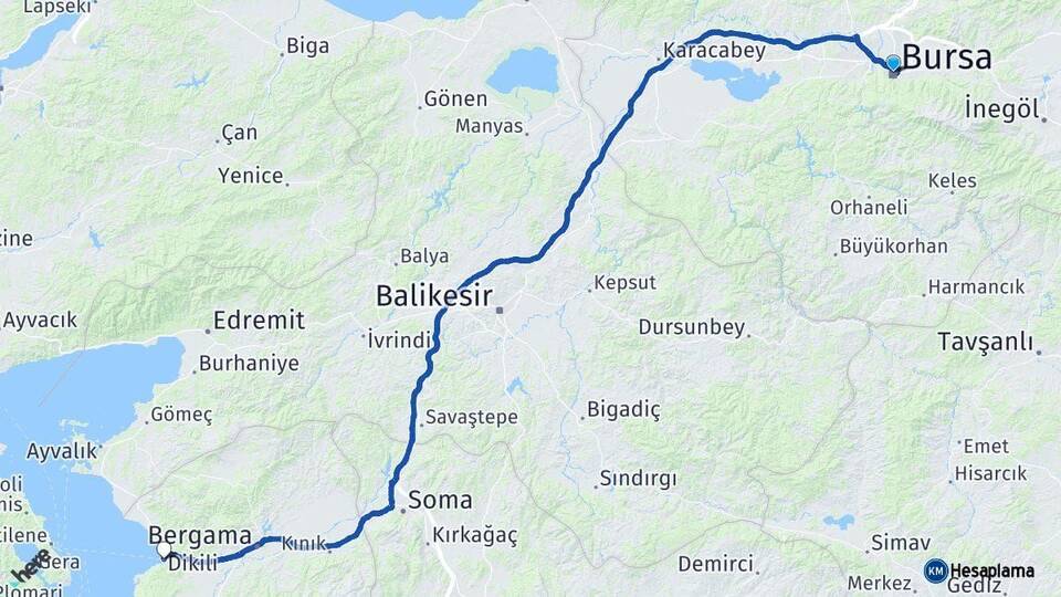Bursa Dikili İzmir Arası Kaç Km - Yol Haritası