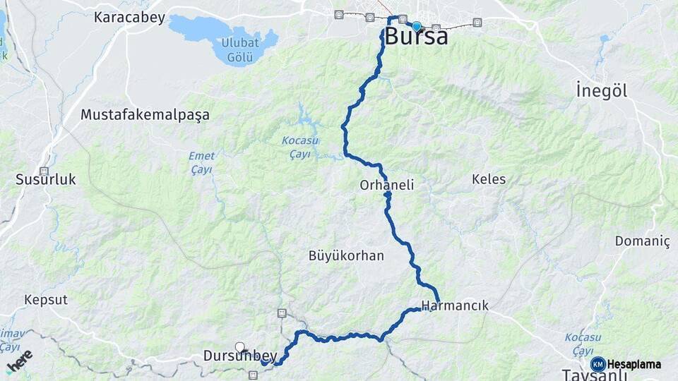 Bursa Dursunbey Balıkesir Arası Kaç Km - Yol Haritası