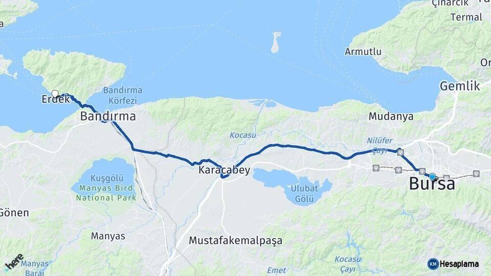 Bursa Erdek Balıkesir Arası Kaç Km - Yol Haritası