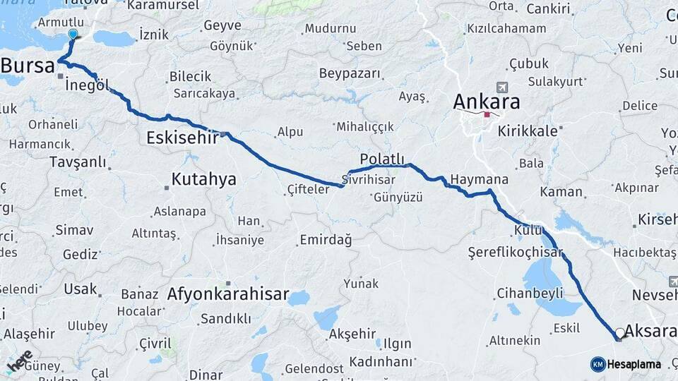 Bursa Gemlik Aksaray Arası Kaç Km - Yol Haritası