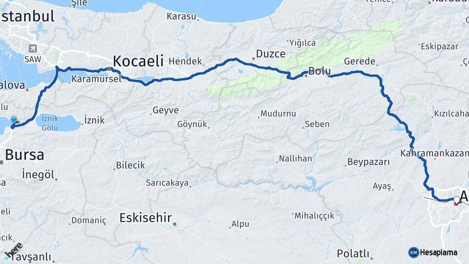 Bursa Gemlik Ankara Arası Kaç Km - Yol Haritası