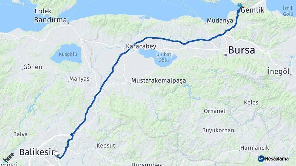 Bursa Gemlik Balıkesir Arası Kaç Km - Yol Haritası