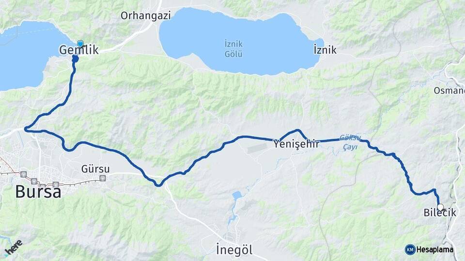 Bursa Gemlik Bilecik Arası Kaç Km - Yol Haritası
