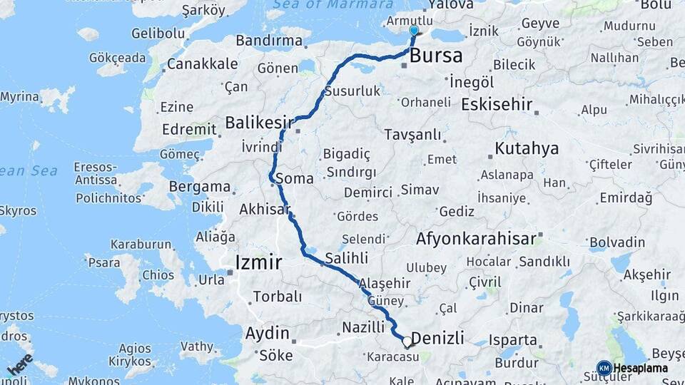 Bursa Gemlik Denizli Arası Kaç Km - Yol Haritası