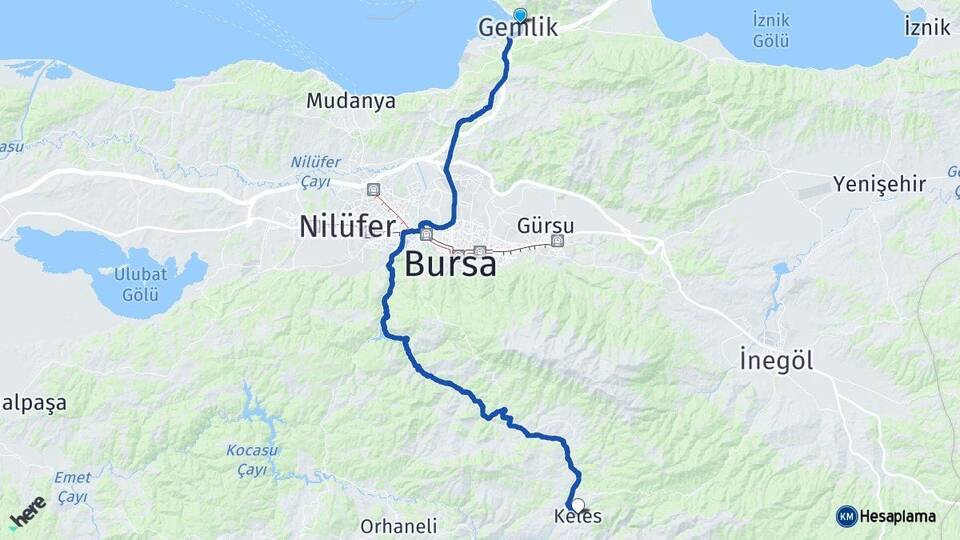 Bursa Gemlik Keles Arası Kaç Km - Yol Haritası
