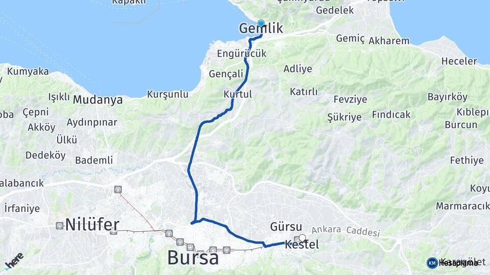 Bursa Gemlik Kestel Arası Kaç Km - Yol Haritası
