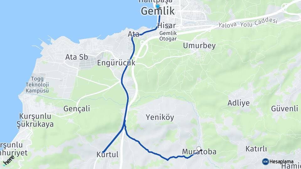 Bursa Gemlik Muratoba Gemlik Arası Kaç Km - Yol Haritası