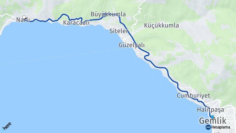 Bursa Gemlik Narlı Gemlik Arası Kaç Km - Yol Haritası