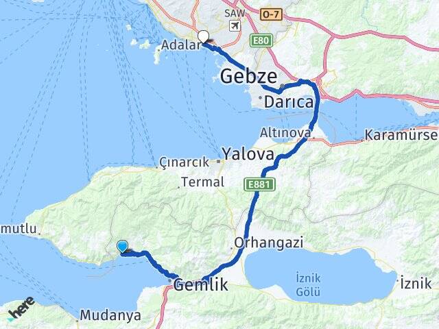 Bursa Gemlik Narlı Pendik İstanbul Arası Kaç Km - Yol Haritası