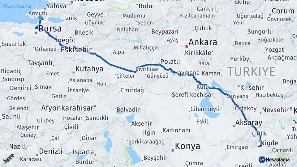 Bursa Gemlik Niğde Arası Kaç Km - Yol Haritası