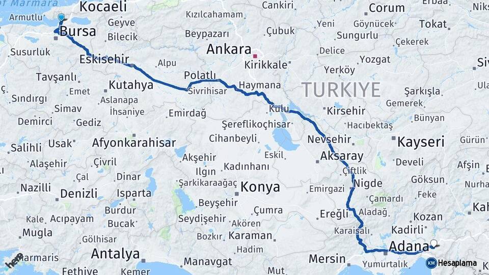 Bursa Gemlik Osmaniye Arası Kaç Km - Yol Haritası