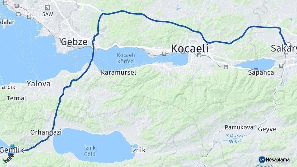 Bursa Gemlik Sakarya Arası Kaç Km - Yol Haritası