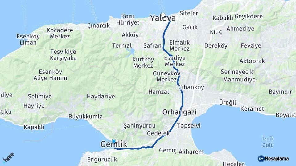 Bursa Gemlik Yalova Arası Kaç Km - Yol Haritası