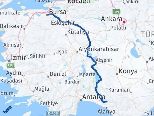 Bursa Gündoğmuş Antalya Arası Kaç Km - Yol Haritası