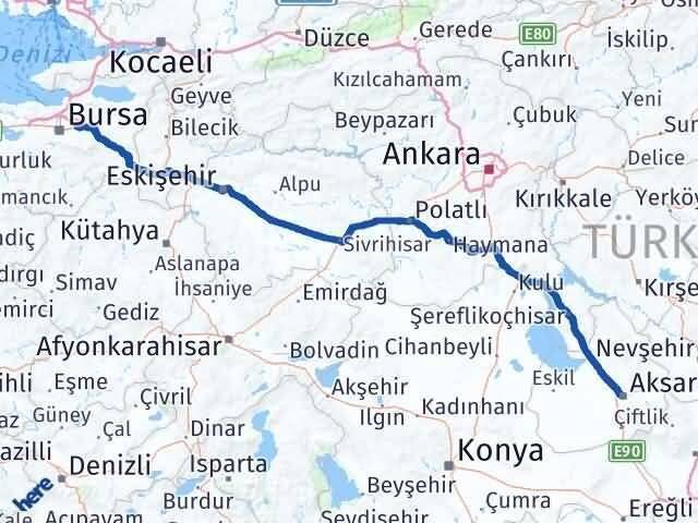 Bursa Gürsu Aksaray Arası Kaç Km - Yol Haritası
