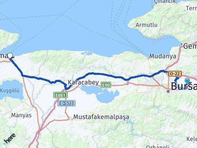 Bursa Gürsu Bandırma Balıkesir Arası Kaç Km - Yol Haritası