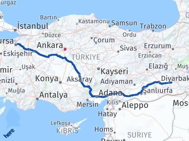 Bursa Gürsu Batman Arası Kaç Km - Yol Haritası