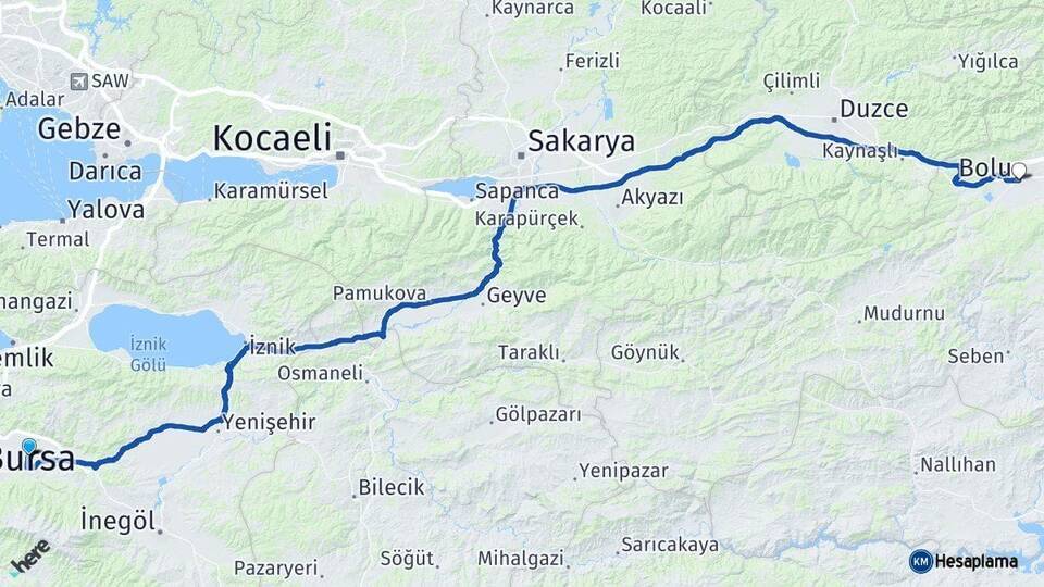 Gürsu Bolu Arası Kaç Km - Yol Tarifi
