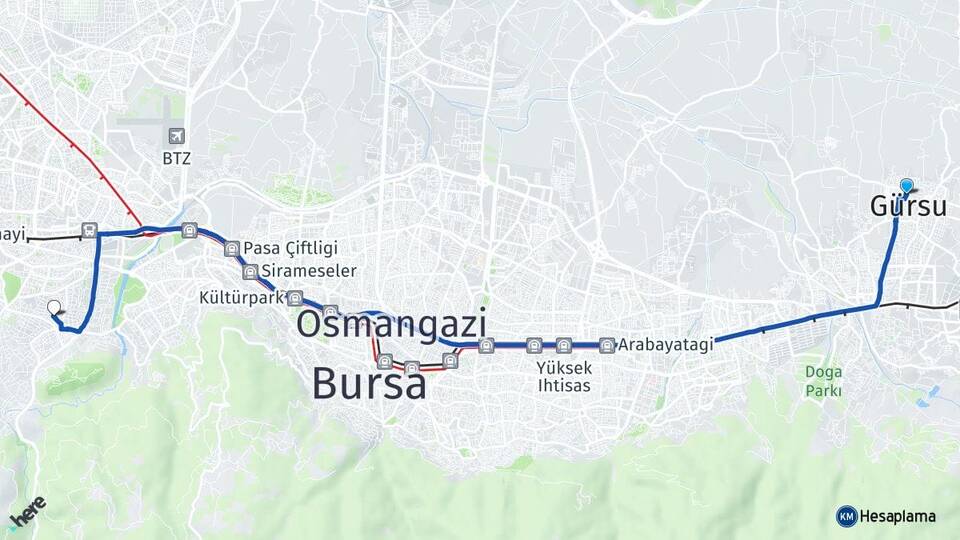 Bursa Gürsu Çamlıca Nilüfer Arası Kaç Km - Yol Haritası