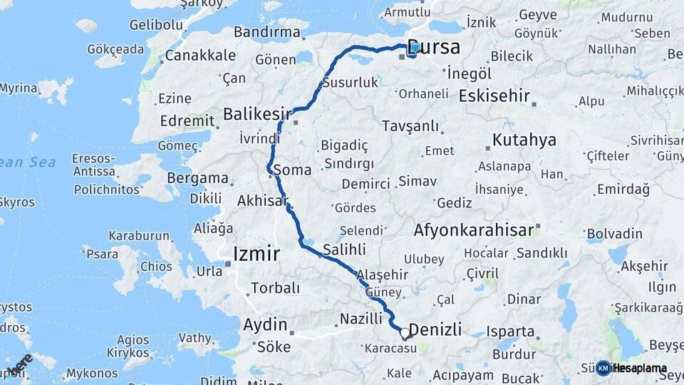 Bursa Gürsu Denizli Arası Kaç Km - Yol Haritası
