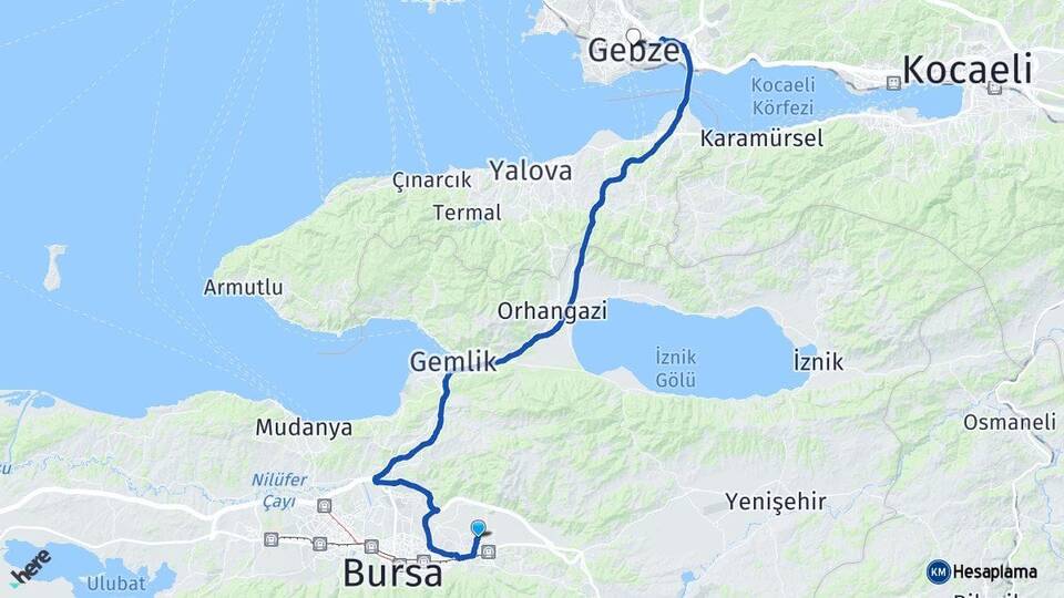 Bursa Gürsu Gebze Kocaeli Arası Kaç Km - Yol Haritası