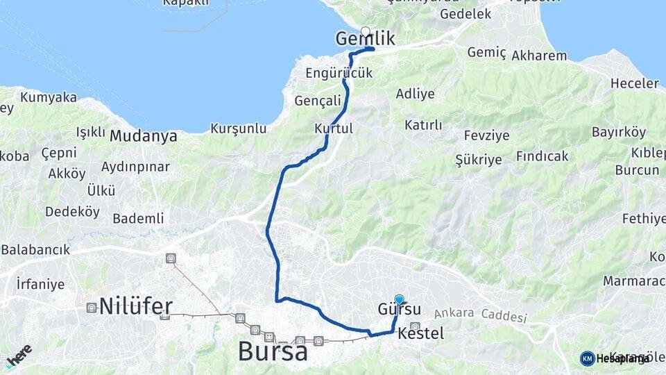 Bursa Gürsu Gemlik Arası Kaç Km - Yol Haritası