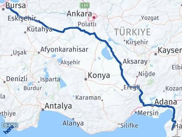 Bursa Gürsu Hatay Arası Kaç Km - Yol Haritası