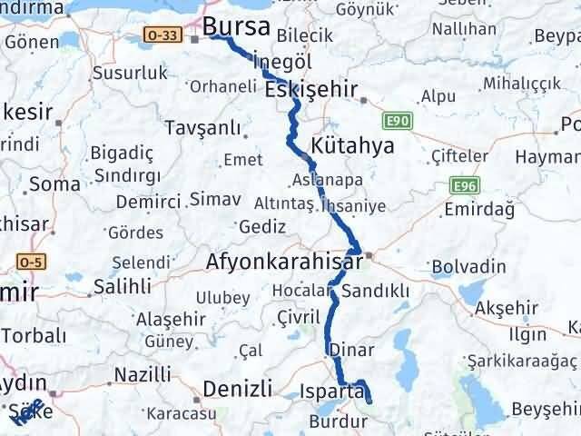 Bursa Gürsu Isparta Arası Kaç Km - Yol Haritası