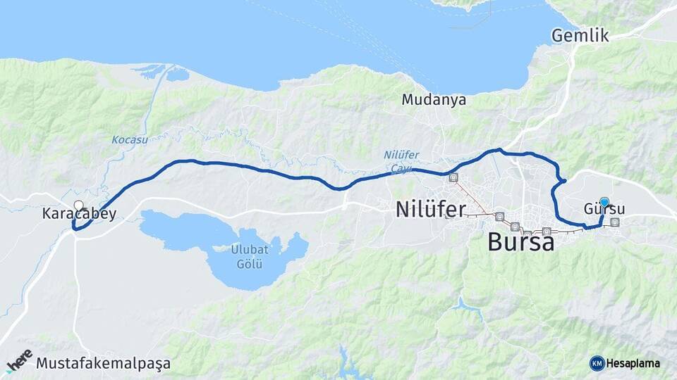 Bursa Gürsu Karacabey Arası Kaç Km - Yol Haritası