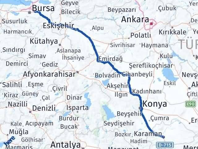Bursa Gürsu Karaman Arası Kaç Km - Yol Haritası