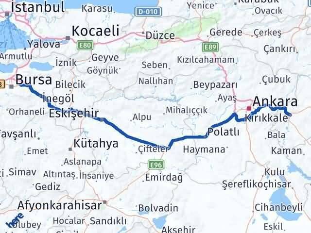 Bursa Gürsu Kırıkkale Arası Kaç Km - Yol Haritası