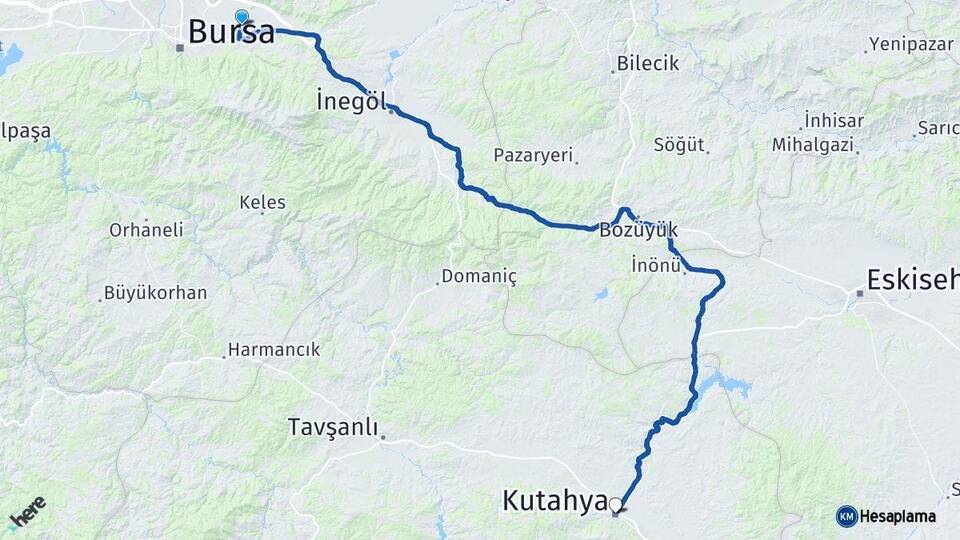 Gürsu Kütahya Arası Kaç Km - Yol Tarifi