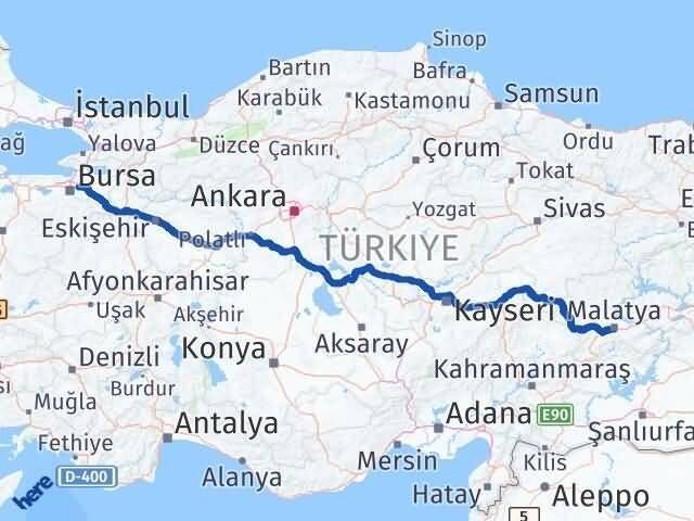Bursa Gürsu Malatya Arası Kaç Km - Yol Haritası
