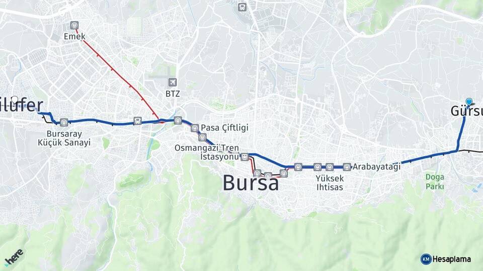 Bursa Gürsu Nilüfer Arası Kaç Km - Yol Haritası