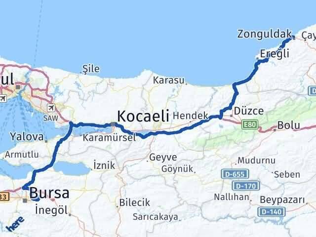 Bursa Gürsu Zonguldak Arası Kaç Km - Yol Haritası