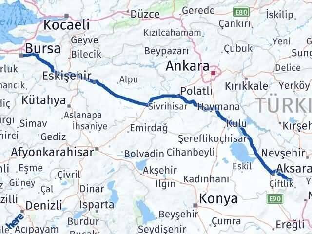 Bursa Güzelyurt Aksaray Arası Kaç Km - Yol Haritası