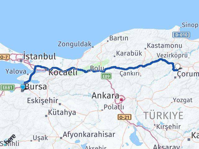 Bursa Hamamözü Amasya Arası Kaç Km - Yol Haritası