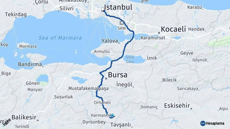 Harmancık İstanbul Arası Kaç Km - Yol Tarifi
