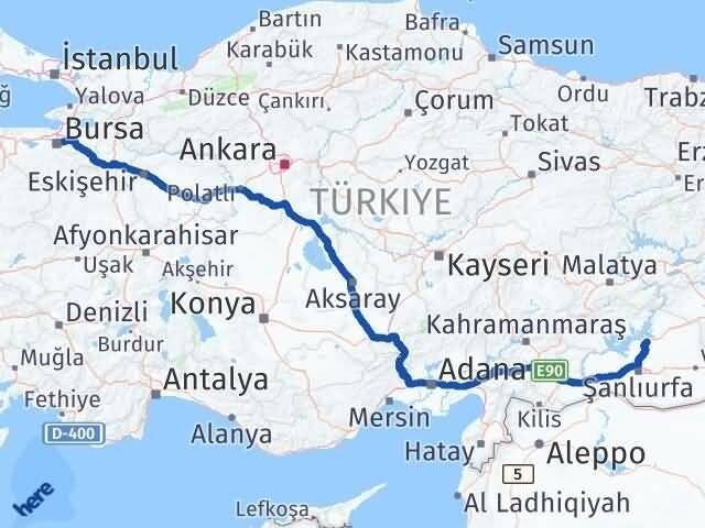 Bursa Hilvan Şanlıurfa Arası Kaç Km - Yol Haritası